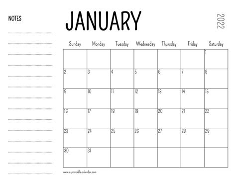January 2022 Printable Calendar A Printable Calendar