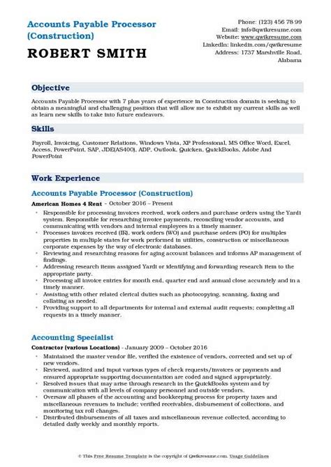 Accounts Payable Processor Resume Samples Qwikresume