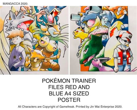 Pokémon Trainer File Red Blue green Set of 2 A4 Poster 3RD RERUN Etsy