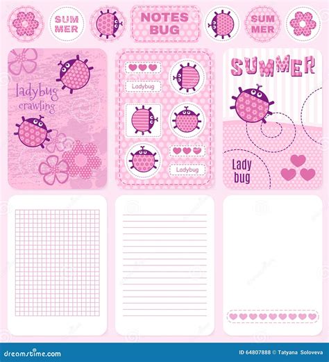 Cards Notes Ladybug Vector Set Stock Illustrations 1 Cards Notes