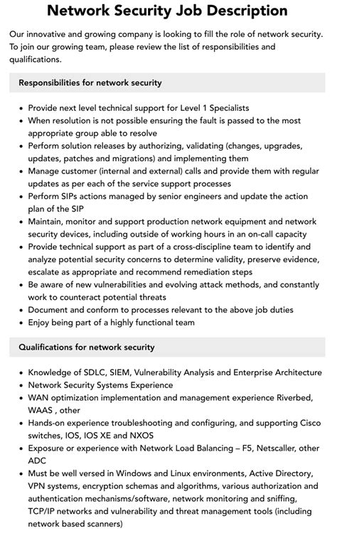 Network Security Job Description Velvet Jobs