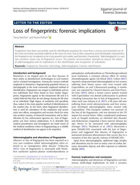 Pdf Loss Of Fingerprints Forensic Implications