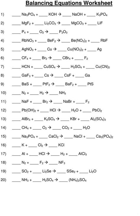 Synthesis, decomposition, single replacement, double replacement, and combustion. 49 Balancing Chemical Equations Worksheets [with Answers ...