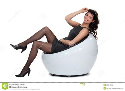 Woman Relaxing On Chair Stock Photo Image Of Dress Heels