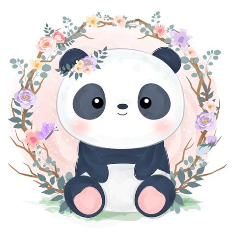 Premium Vector Cute Baby Panda Illustration In Watercolor Effect