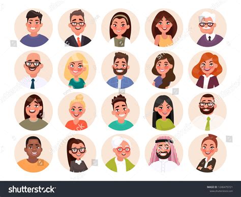 Set Of Avatars Of Happy People Of Different Races And Age