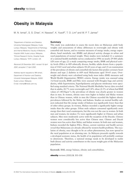 Obesity reduces productivity significantly and has a direct impact on the. JURNAL OBESITAS DI MALAYSIA PDF