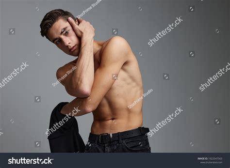 Handsome Man Nude Torso Black Jacket Stock Photo Shutterstock