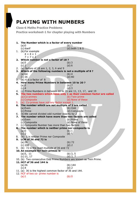 Class 6 Maths Chapter 3 Playing With Numbers Questions Worksheet 1