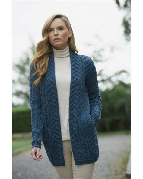 aran pattern knitted edge to edge coat irish sweaters women knit edge irish sweater