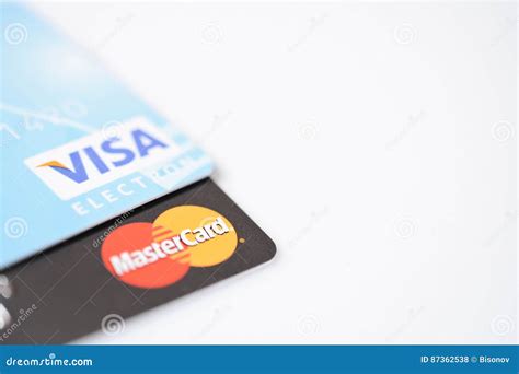 MINSK WIT RUSLAND Februari 22 2017 Visum En Mastercard Emblemen Op