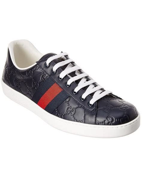 Gucci Ace Signature Leather Sneaker In Blue Lyst