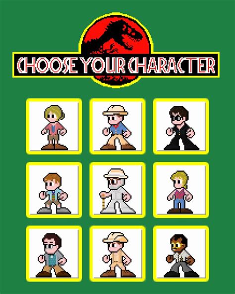 Awesome Pixel Art Poster Choose Your Character Jurassic Park