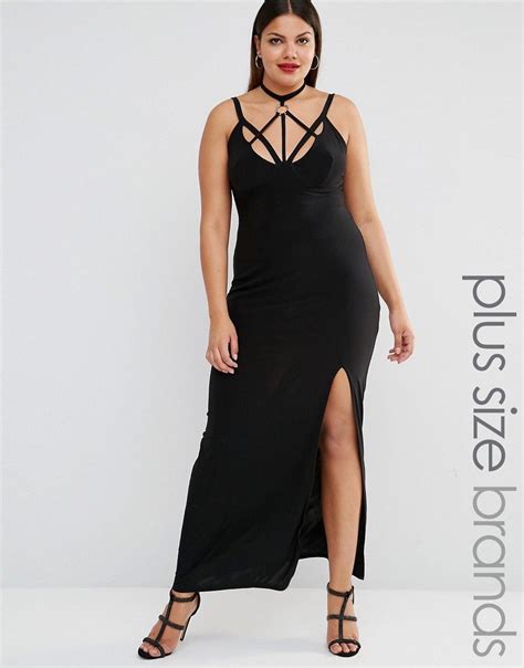 Club L Plus Harness Detail Maxi Dress With Thigh Split At Moda Estilo Vestidos