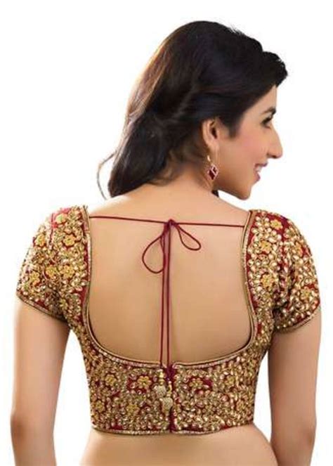 maroon kundan work stitched dupion silk readymade blouses muhenera s 1162300