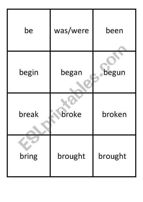 Irregular Verbs Memory Game Esl Worksheet By Katerina Aivaz