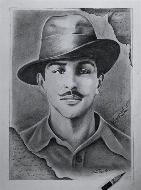 Bhagat Singh Sketch Pencil Sketch Portrait Indian Freedom Fighters