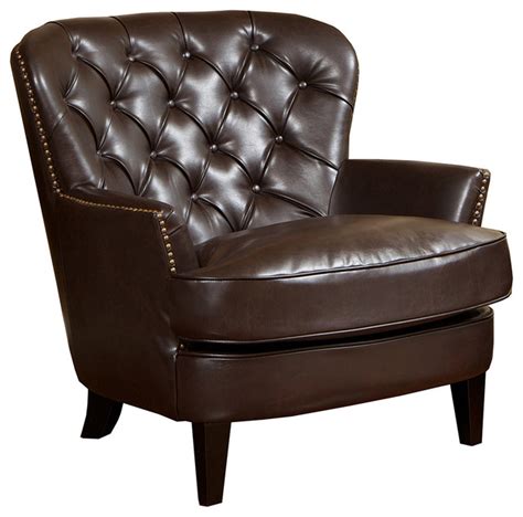 Alfred Brown Leather Armchair Traditional Armchairs And Accent