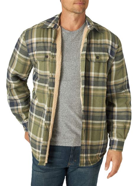 Wrangler Mens Sherpa Lined Flannel Heavyweight Shirt Jacket