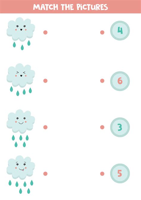 Educational Worksheet For Preschool Kids Match Clouds And Numbers