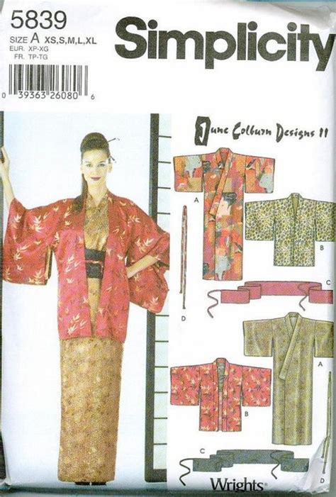 Simplicity 5839 Sewing Pattern Kimono Hadri Obi Sash Tie Traditional