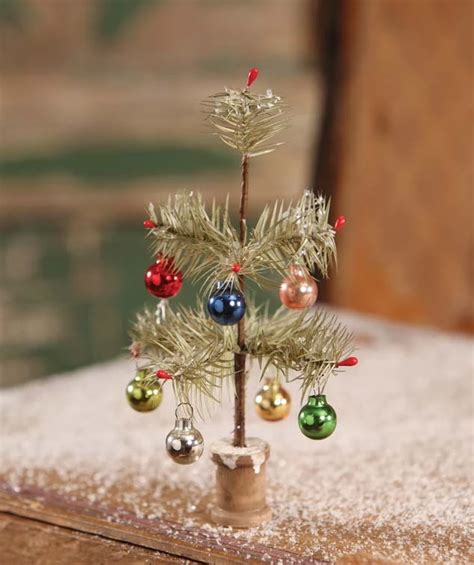 Old Fashioned Tiny Feather Tree With Ornaments Christmas Ornaments