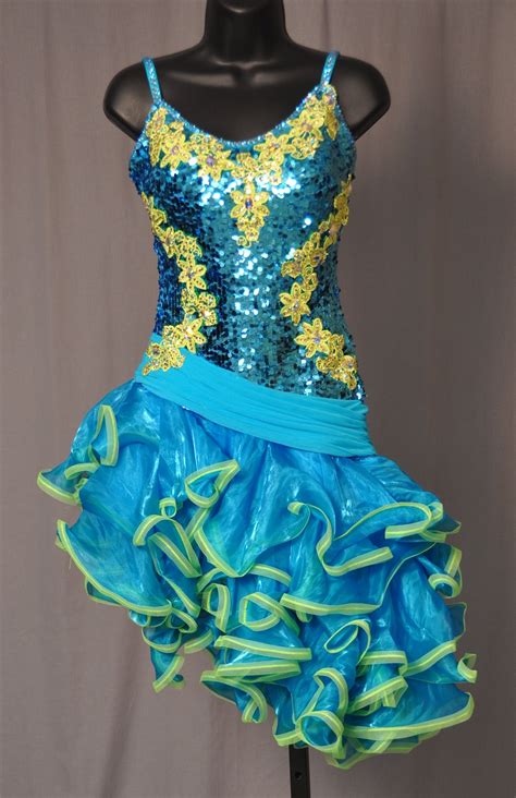fun and sexy ruffle skirt sequin aqua latin dress