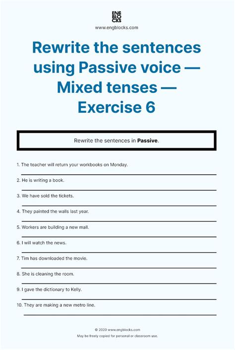 Rewrite The Sentences Using Passive Voice — Mixed Tenses — Worksheet 6