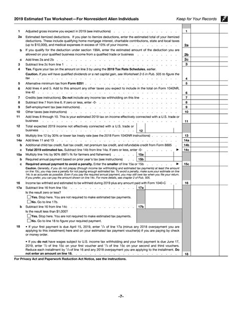 Online Irs Form 1040 Es Nr 2019 Fillable And Editable Pdf Template