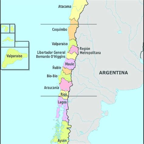 Mapa Político De Chile En El Extremo Sur De Sudamérica Las Líneas