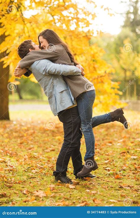 Romantic Couple Playing In The Autumn Park Stock Image Image Of