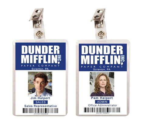 The Office Pam Halpert Jim Halpert Dunder Mifflin Set Of Id Badges Cosplay Costume Name Tag Prop