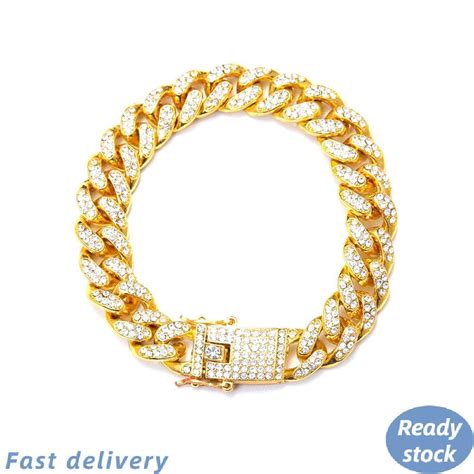 Gold Plated Hip Hop Iced Out Diamond Miami Cuban Link Chain Bracelet