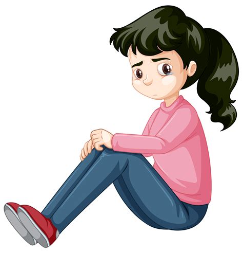Sad Cartoon Girl Sitting