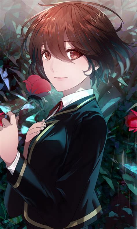 Download Wallpaper 480x800 Flowers Outdoor Beautiful Anime Girl