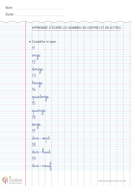 Apprendre à écrire Les Nombres En Chiffres Et En Lettres Nombres De 0