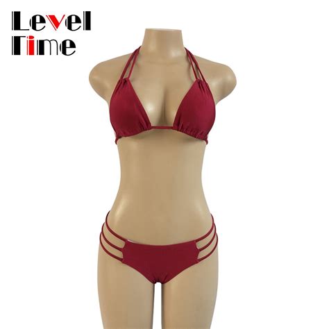 Lt048004 New Halter Bandage Bikinis Women Pads Patchwork Swimwear Lady