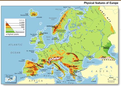Physical Map Of Europe Where Are The Majority Of Mountain Chains In