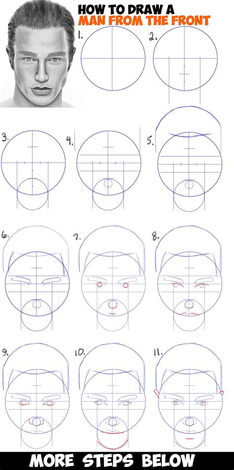 Learn How To Draw A Handsome Mans Face From The Front View Male Easy