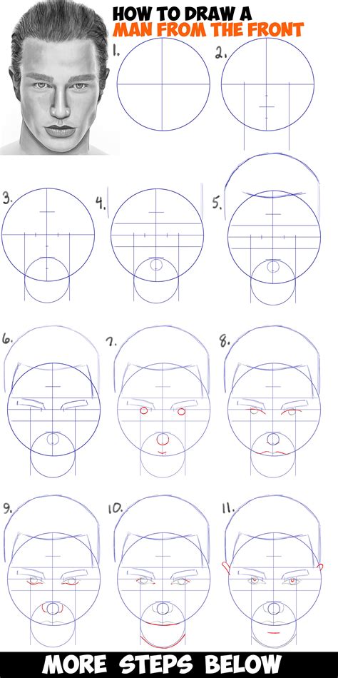 How to draw anime human faces. How to Draw a Man's Face from the Front View (Male) Easy Step by Step Drawing Tutorial for ...