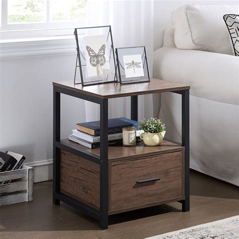 Vecelo Nightstand With Drawer And Open Shelf Side Table For Bedroom