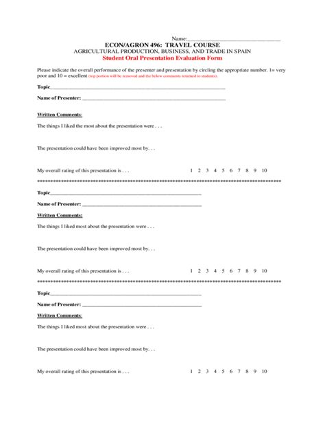 Oral Presentation Evaluation Sample Form Free Download