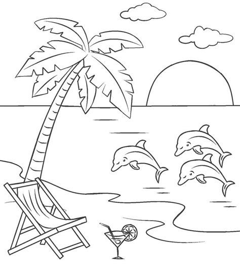 Beautiful Beach Scene Coloring Page Free Printable Coloring Pages For