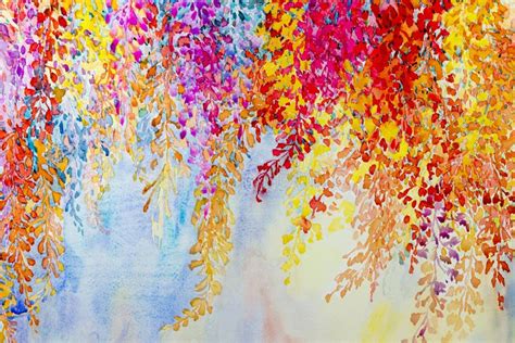Abstract Watercolor Original Landscape Painting Imagination Colorful Of