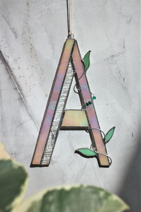 Stained Glass Letters Custom Pink With Leaves Authors Etsy
