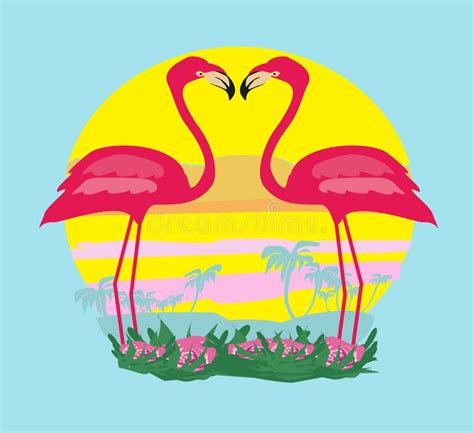Flamingos And Sunset Stock Vector Illustration Of Animal 33614704