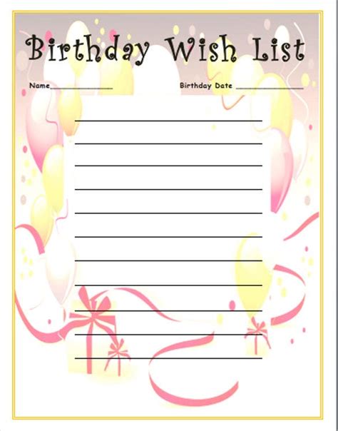 Birthday List Template 7 Free Psd Epsin Design Format Download