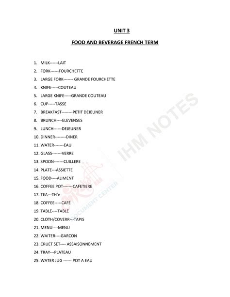 Solution Ihm 1st Sem Notes Food Beverage Service French Terms Studypool