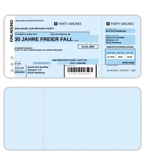 Geburtstag wird ein kind als erwachsener gerechnet und muss voll zahlen. Einladungskarten Flugticket Geburtstag Ticket Einladung Karte Boarding Pass blau ...