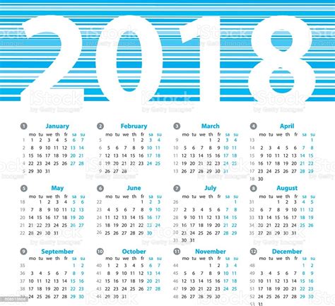 Calendar 2018 Year Vector Design Template With Week
